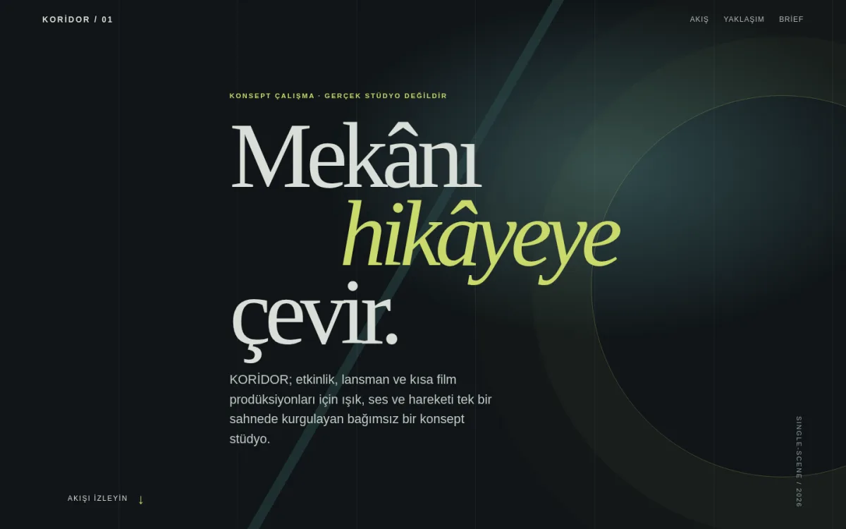KORİDOR sinematik scroll prodüksiyon demosunun ekran görüntüsü